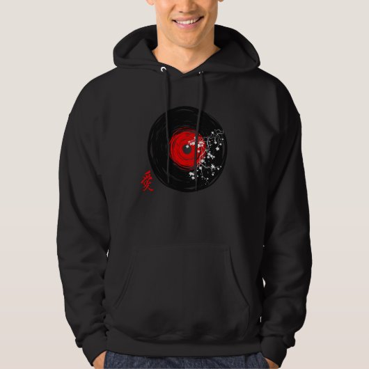 Vinyl Record Retro Grunge mit Sakura Blüten Hoodie (Vorderseite)