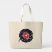 Vinyl Record Retro Grunge mit Sakura Blüten Jumbo Stoffbeutel (Rückseite)