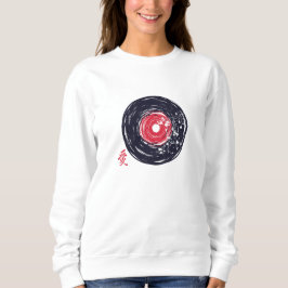 Vinyl Record Retro Grunge mit Sakura Blüten Sweatshirt