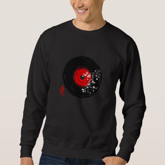 Vinyl Record Retro Grunge mit Sakura Blüten Sweatshirt (Vorderseite)