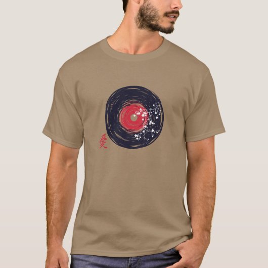 Vinyl Record Retro Grunge mit Sakura Blüten T-Shirt (Vorderseite)