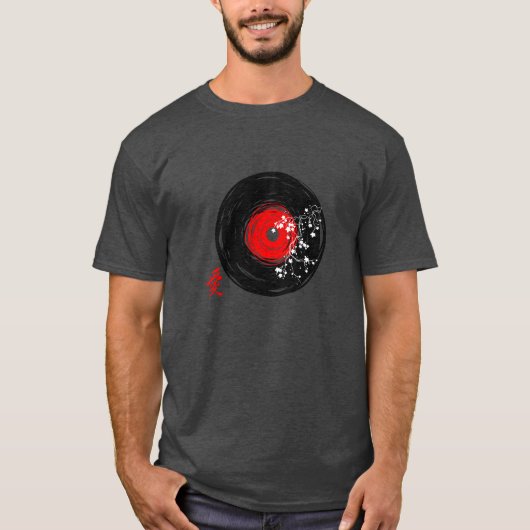 Vinyl Record Retro Grunge mit Sakura Blüten T-Shirt (Vorderseite)