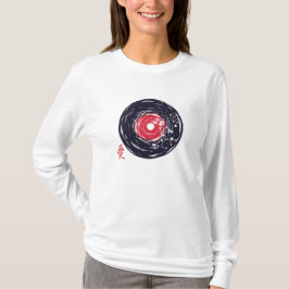 Vinyl Record Retro Grunge mit Sakura Blüten T-Shirt