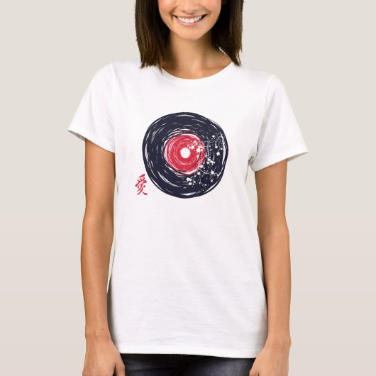 Vinyl Record Retro Grunge mit Sakura Blüten T-Shirt (Vorderseite)