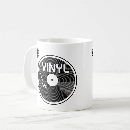 Vinyl Record Turntable Schwarz und Weiß Kaffeetasse (Vorderseite Links)