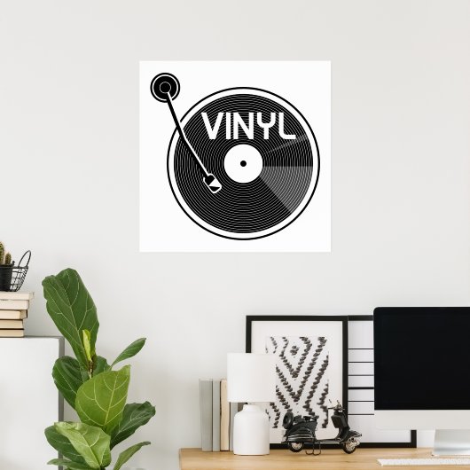 Vinyl Record Turntable Schwarz und Weiß Poster (Heimbüro)