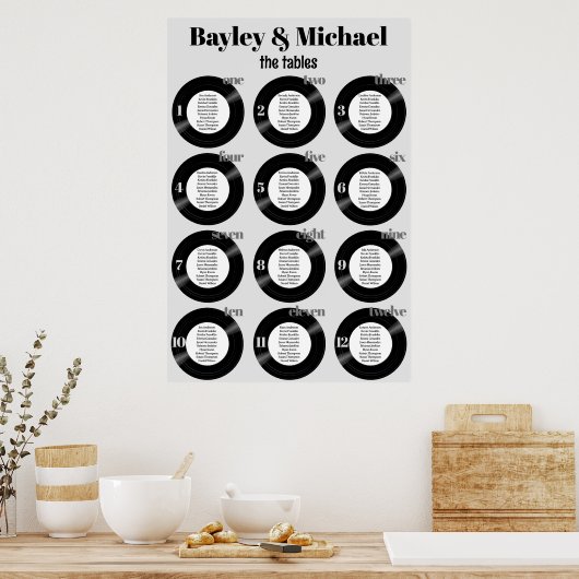 Vinyl Record Wedding Gray Seating Chart Poster (Küche)