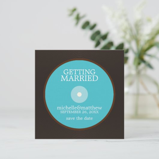 Vinyl Record Wedding Save the Date (Stehend Vorderseite)