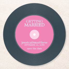 Vinyl Record Wedding Save the Date Wedding Runder Pappuntersetzer