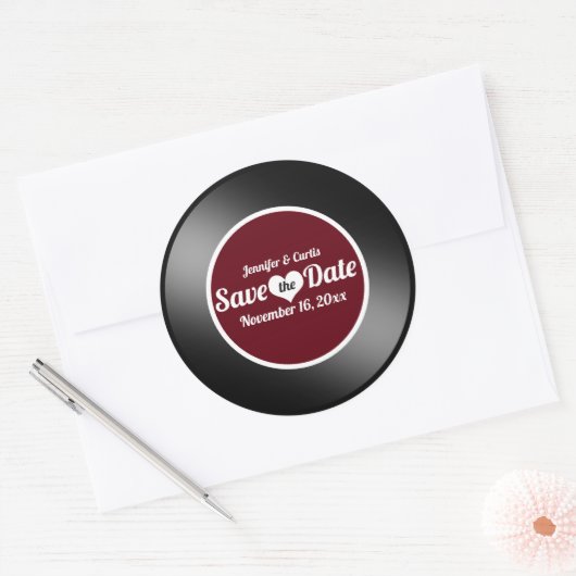 Vinyl Record Wein Red Wedding Save the Date Runder Aufkleber (Umschlag)