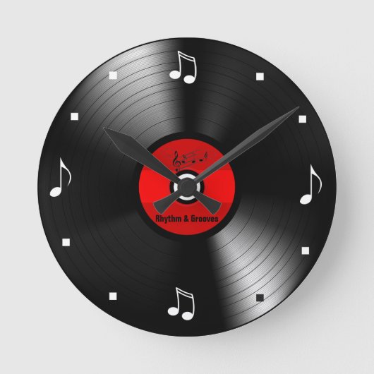 Vinyl Record with Music Notes Runde Wanduhr (Vorderseite)
