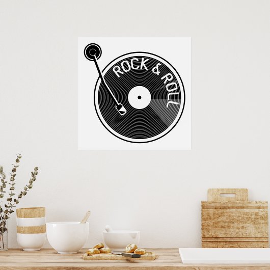 Vinyl-Schallplatte in Schwarz und Weiß Poster (Küche)