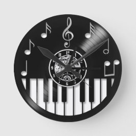 Vinyl-Schallplatte Klavier und Musikelemente Runde Wanduhr