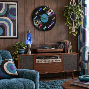 Vinyl-Schallplatten-Album Retro LP Boho Rund Uhr