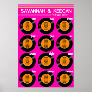 Vinyl-Schallplatten-Hochzeit Hot Pink Sitzplan Pos Poster