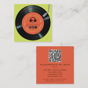 Vinyl-Schallplattenladen-Player Rot und Limettengr Quadratische Visitenkarte