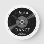 Vinyl-Schallplattenmusik in Schwarz und Weiß Runde Wanduhr (Vorderseite)