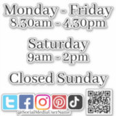 Vinyl Sticker ausschneiden - Öffnungszeiten Social (Vorderseite)