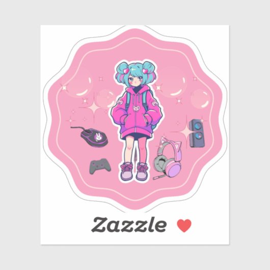 Vinyl-Sticker, Gamer-Girl, rosa Aufkleber (Blatt)