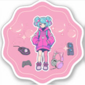 Vinyl-Sticker, Gamer-Girl, rosa Aufkleber (Vorderseite)