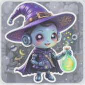 Vinyl Sticker Kawaii Hexenrobot mit Magic Tränke (Vorderseite)