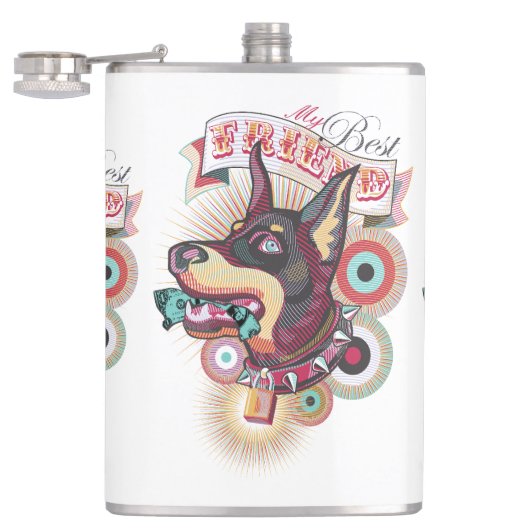 Vinyl umwickelte Flasche – Urban Loyalty Dobermann Flachmann (Geöffnet)