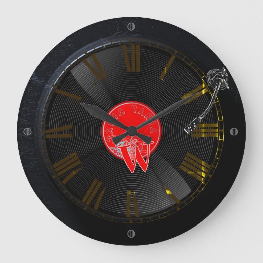 Vinyl Vibes Retro Turntable Clock Große Wanduhr (Vorderseite)
