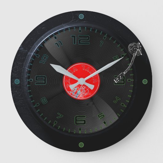 Vinyl Vibes Retro Wall Clock Große Wanduhr (Vorderseite)