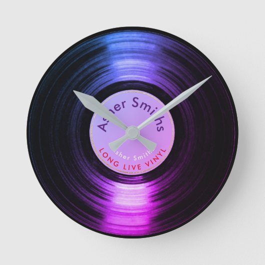 Vinylrecord, Purple Round Clock Runde Wanduhr (Vorderseite)