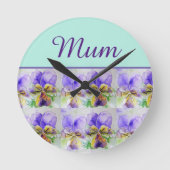 Viola Blume Aqua Strip Runde Wanduhr (Vorderseite)