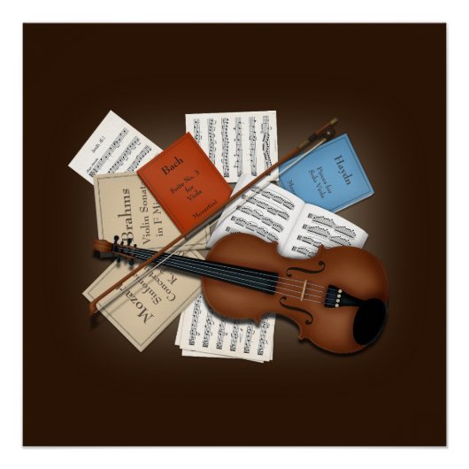 Viola & Bow mit Büchern und Noten individuell anpa Poster (Vorderseite)