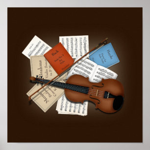 Viola & Bow mit Büchern und Noten individuell anpa Poster