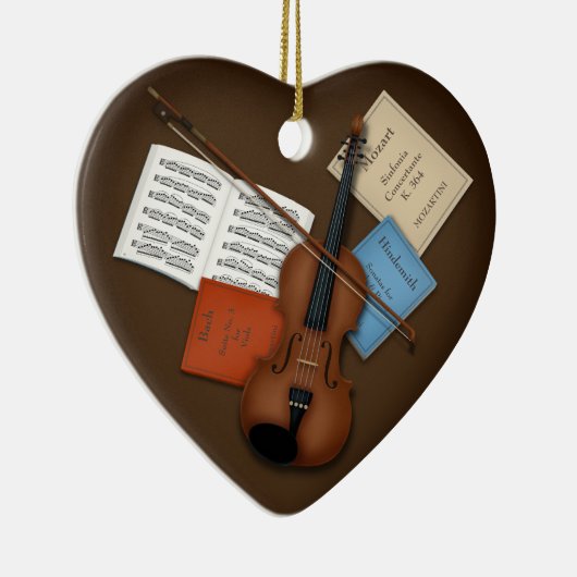 Viola & Bow on Pile of Music Books Personalisiert Keramik Ornament (Rechts)