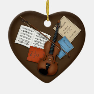 Viola & Bow on Pile of Music Books Personalisiert Keramik Ornament