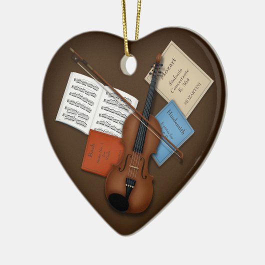 Viola & Bow on Pile of Music Books Personalisiert Keramik Ornament (Links)