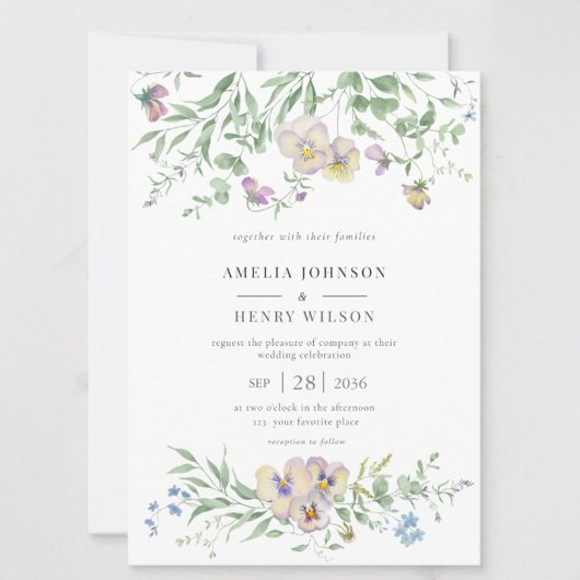  Viola eucalypt Floral Wedding Invitation Einladung