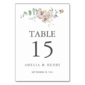 Viola & Eucalyptus Floral Wedding Table Number Tischnummer (Vorderseite)
