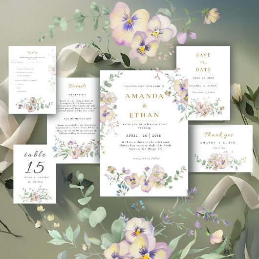 Viola & Eucalyptus Floral Wedding Table Number Tischnummer