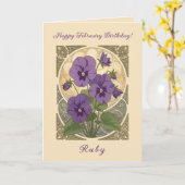 Viola February Birthday Flowers Art Nouveau Style Karte (Gelbe Blume)
