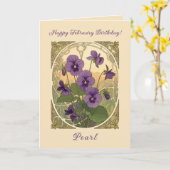 Viola Flowers February Birthday Art Nouveau Style Karte (Gelbe Blume)
