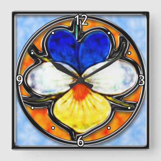 Viola Stains Glass Quadratische Wanduhr (Vorderseite)