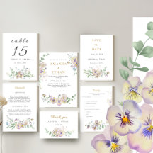 Viola- und Eukalyptus-Blumenhochzeitseinladung
