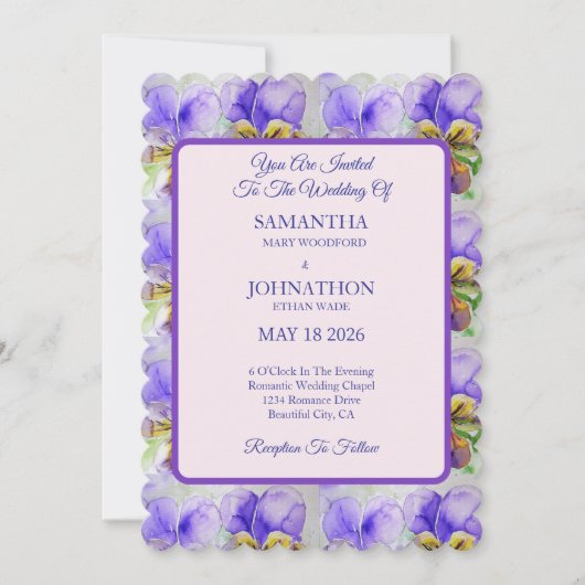 Viola Watercolor Blume Floral Wedding Einladung (Vorderseite)