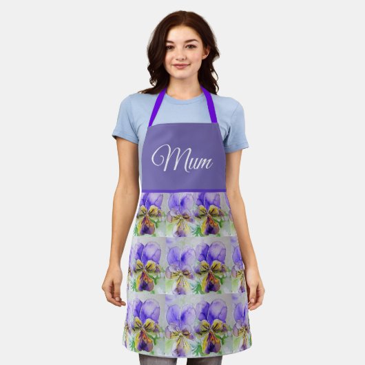 Violas Floral Lila Viola Violet Muster Mum Schürze (Getragen)