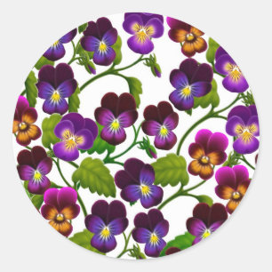 Violas und Stiefmütterchen mit Blumen Runder Aufkleber