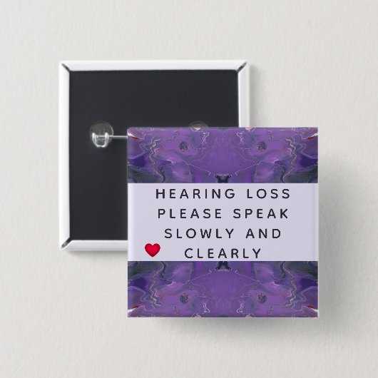 Violet Abstract Heart Hearing Loss 2 Inch Button (Vorne & Hinten)