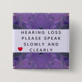 Violet Abstract Heart Hearing Loss 2 Inch Button (Vorderseite)