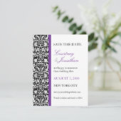 Violet akzentrierter Damast Save the Date (Stehend Vorderseite)