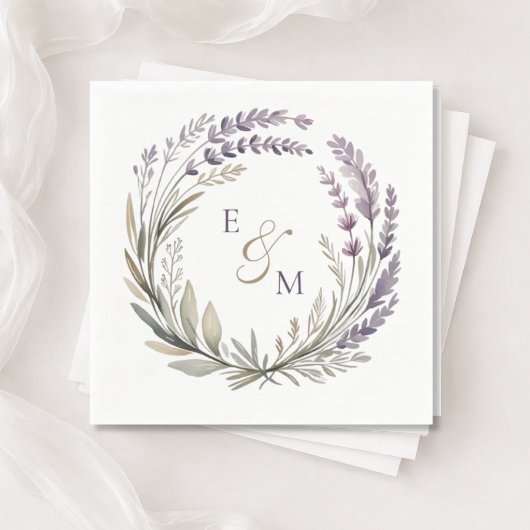 Violet and Sage Floral Wreath Wedding Napkin Serviette