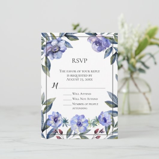 Violet Anemone Blume Wasserfarbenhochzeit Einladung (Stehend Vorderseite)